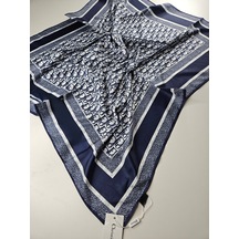 Miorel Scarfs Harf Tema Çift Taraflı Vual İpek Eşarp Silk Scarf Hijab Aksesuar Fular Lacivert