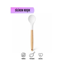 Silikon Kaşık Isıya Dayanıklı Yapışmaz Mutfak Kaşığı, Tencere Ve Tava Dostu Beyaz