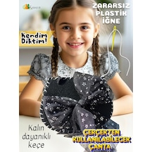 Keçe Dikiş Seti Çocuklar İçin Siyah Fiyonklu Çanta Yapım Seti Dıy El İşi, Eğitici Aktivite