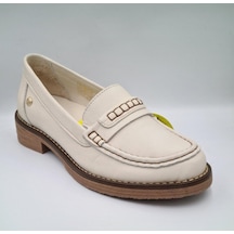 Mammamia D25ya-3260 Kadın Deri Loafer Ayakkabı Bej Pen/taba Pen