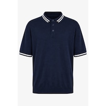 Trender Düğmeli Beyaz-lacivert Erkek Polo Yaka T-shirt 17351 Beyaz - Lacivert