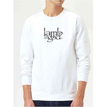 Lamb Of God Logo Baskılı Beyaz Erkek Örme Sweatshirt