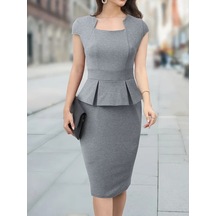 Kadın Kısa Kollu Kare Yakalı Ithal Krep Elbise Çok renkli