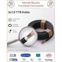 Öznur 3x1 Ttr Elektrik Kablosu - El Aletleri Uzatma Kablosu - Siyah - %100 Bakır - 20 Metre