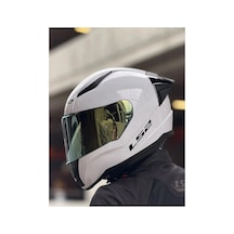 Rapıd 2 Race Beyaz Full Face Motosiklet Kaskı Gold Camlı Altın