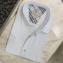 Linen Keten Klasik Kısa Kollu Beyaz Erkek Gömlek Regular Kalıp -10063 Beyaz