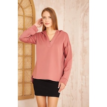 Kadın Scuba Kapüşonlu Arkası Uzun Salaş Rahat Kalıp Sweatshirt 3506230 Gülkurusu