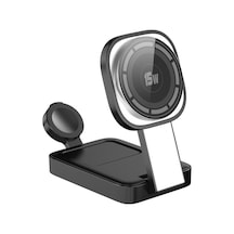 Rogfer C40 Katlanır 3'ü 1 Arada Led Işıklı Magsafe Manyetik Kablosuz Şarj Cihazı Siyah