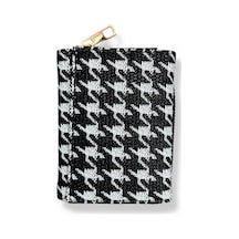 Me-vo Fermuarlı Houndstooth Desenli Cüzdan, Siyah Beyaz, İç Bölmeli, Kartlık Siyah - Beyaz