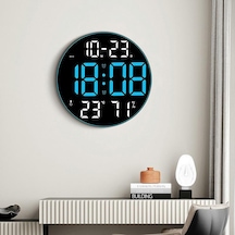 Mavi 12 İnç Duvar Saati Renkli Ortam Işığı Dijital Saat Uzaktan Kumanda Büyük Ekran Oturma Odası Çift Alarm Led Çalar Saat Mavi