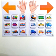 Çocuklara Yönleri Ve Araçları Öğreten Zeka Ve Hafıza Geliştiren Eşleştirme Oyunu Etkinlik Kartları