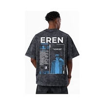 Attack On Titan Eren Jaeger Anime Baskılı Unisex Oversize Eskitme Siyah