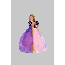 Rapunzel Uzun Kostüm 5-6 Yaş Taç, Tarlatan Ve Pelerin