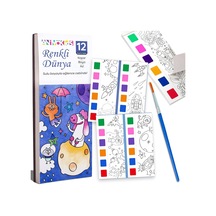 Animokids Renk Paletli Sulu Boya Kitabı + Fırça, 12 Sayfa Boyama Kitabı, Aktivite Boyama Seti, Çocuklar İçin Yeni