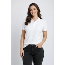 Kadın Polo Yaka Tişört Pike Kumaş Kısa Kol Regular Fit Yazlık T-shirt - Beyaz