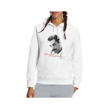 Freddie Mercury 2 Baskılı Beyaz Kadın Kapşonlu Sweatshirt