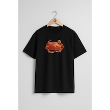 Bahriyeli Collection Oversize Yengeç Deniz Ürünü Crab Göğüs Tasarımlı Unisex T-shirt SIYAH