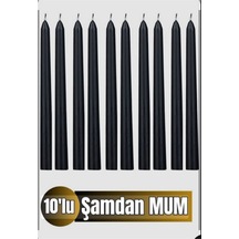 Denic 10 lu Siyah Şamdan Mum Konik Mum