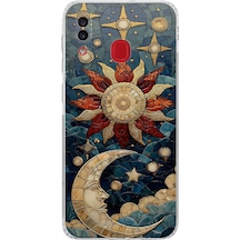 Printify Samsung Galaxy A20 İle Uyumlu Vitray Sol Ve Luna Tasarımlı Şeffaf Silikon Kılıf Şeffaf