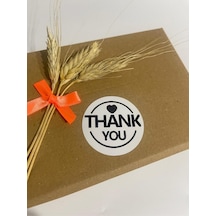 Thank You Yuvarlak Kalpli Siyah Yazılı Yuvarlak Yapışkanlı Etiket 4x4 Cm 120 Adet