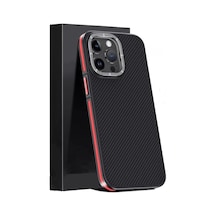 Joko Apple Uyumlu iPhone 15 Pro Uyumlu Kılıf Aramid 600d Kevlar Karbon Fiber Magsafe Kapak - Kırmızı
