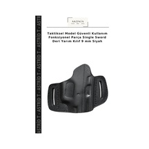 Taktiksel Model Güvenli Kullanım Fonksiyonel Parça Single Sword Deri Yarım Kılıf 9 Mm Siyah