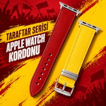 Goldoni Apple Watch Uyumlu Sarı Kırmızı İnce Hakiki Deri Taraftar Kordonu Metal Köprülü