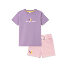 Haribo Lisanslı Ayıcık Ve Yazı Baskılı T-shirt Şort Takım Lila