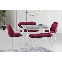 Ay Masa Ve Sandalye Bench Takımı, Fuşya Beyaz, 120x70 Beyaz