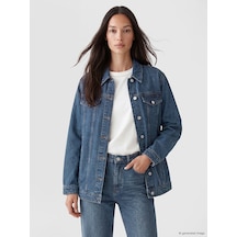 Lcw Everyday Mavi Gömlek Yaka Oversize Kadın Jean Ceket