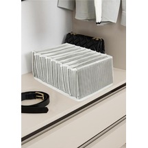 8 Gözlü Katlanabilir Çekmece İçi Akordiyon Organizer Large Gri Beyaz Çizgili Model Kumaş 25 X 25 Bey Diğer