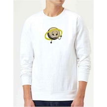 New Saturn Wiki Baskılı Beyaz Erkek Örme Sweatshirt