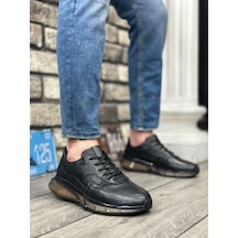Ba0324 İçi Dışı Hakiki Deri Rahat Taban Siyah Sneakers Casual Erkek Ayakkabı 001