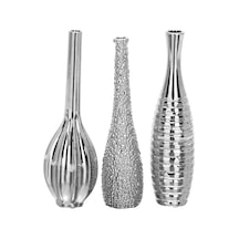 Deco 79 Değişen Desenli Seramik Tomurcuk Vazosu, 3&apos Lü Set 3 "w, 12" H, Gümüş