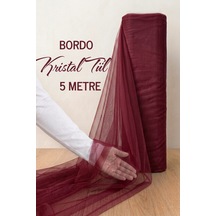 Azra Kına Bordo Süsleme Tülü, 5 Metre Nişan Tülü Bohça Tülü, Gelin Damat Düğün Konvoy Kapı Valiz Süsleme, Kristal Tül, Hediye Süsü, 500 Cm