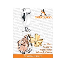 At Nalı Yonca Ve Uğur Böceği Sallantılı Charm Gümüş