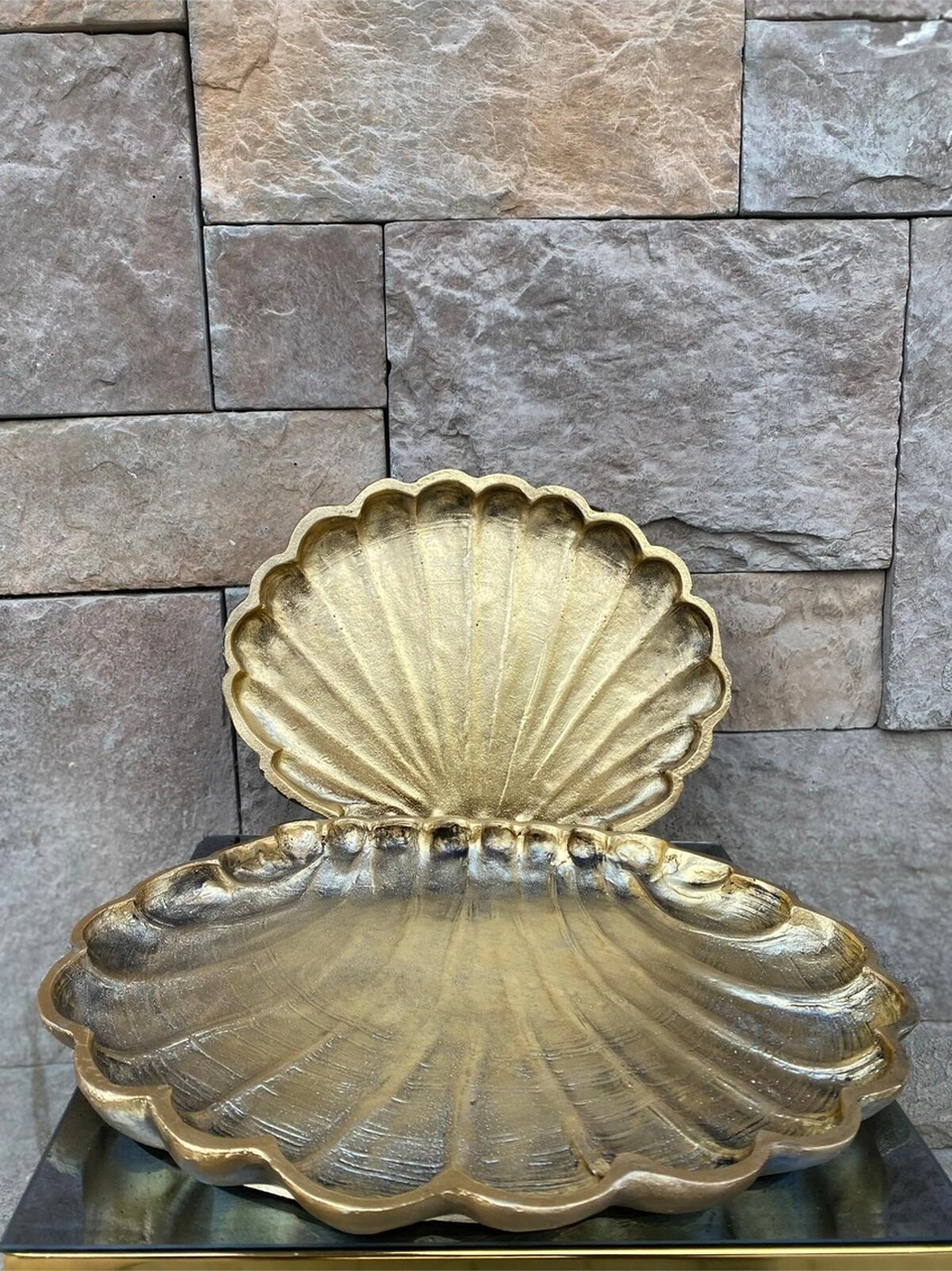 Dekoratif Polyester İkili İstiridye Tepsi Sunumluk Gold