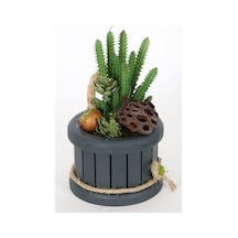Yapay Çiçek Deposu Ahşap Saksıda Yapay Succulent Huernia Penzigii