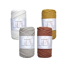 Taranan Makrome İpi 3mm Tek Büküm Makrame Taranabilir İp 4lü Set Ekru Hardal Kiremit Sütlü Kahve