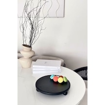 Risus Siyah Top Ayaklı 29 Cm Ahşap Yuvarlak Pasta Sunum Tabağı