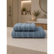 Pamuklu Saç Havlusu 50x90 Ve Banyo Havlusu 90x150 Yumuşak Dokulu Emici Saç Vebanyo Havlusu Lacivert