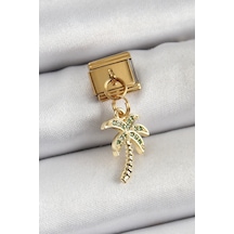 Mey İthalat 316l Çelik Sallantılı Zirkon Taşlı Palmiye Ağacı Model Gold Renk Nomination Charm Altın