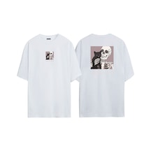 Thewert Unisex Surprise Bıtch Kediyle Selfie Ön Arka Baskılı Beyaz Oversize T-shirt