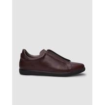 %100 Hakiki Deri Kahverengi Lastikli Erkek Sneaker-kahverengi Kahverengi