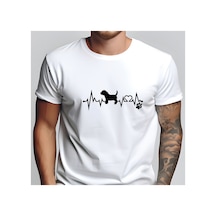 Caddemia Yaz Moda Rahat Gevşek Köpek Ve Pençe Baskı Kalp Atışı Tasarım Baskılı Yuvarl Beyaz 2XL