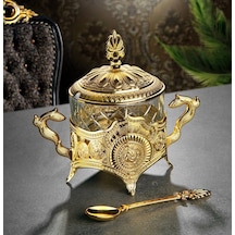 Kaşıklı Şekerlik Reçellik Kase Cam-metal Gold Timeless Model Altın