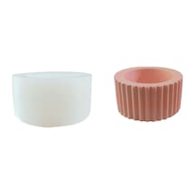 Tahtakale Toptancı Silikon 3d Dekoratif Kalıp Yuvarlak Dikey Çizgili Mumluk Taş Tozu Ve Beton Kalıbı 6x3 Cm