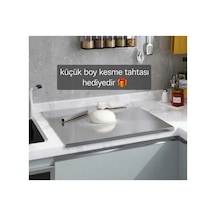 Gkd Üst Kalite Paslanmaz Çelik Kesme Tahtası 50 X 60cm+ Kesme Tahtası Hediyeli ,tek Taraf Bükümlü Tezgah Koruyucu Gri