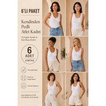 Loule Kadın 6'lı V Yaka Pedli Kaşkorse Atlet Beyaz Modal Pamuk