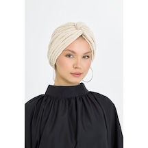 Hürrem Bone Bej Çapraz Büzgülü Tesettür Bone Fukuro Piliseli 2512 12 Bej